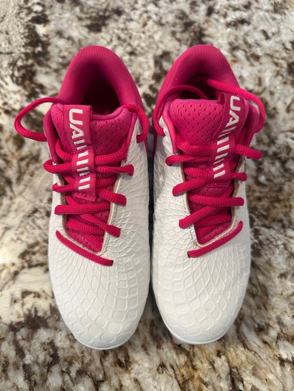 Under Armour White & Hot Pink Cleat Sneakers
